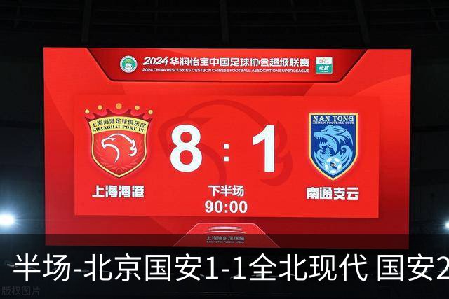 半场-北京国安1-1全北现代 国安2分钟丢球 杜奇亚克扳平